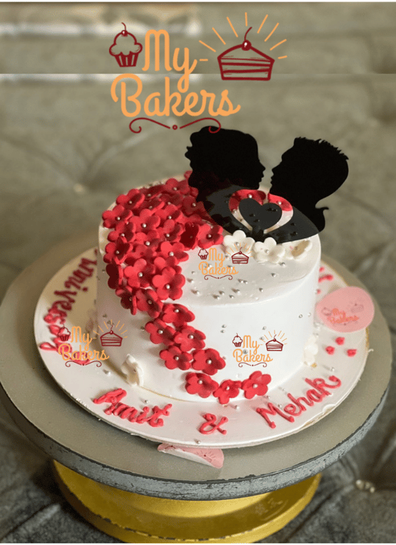 Couple Special Fondant Flowers Anniversary Cake