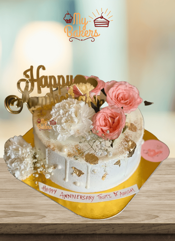 Flower Topped Anniversary Cake