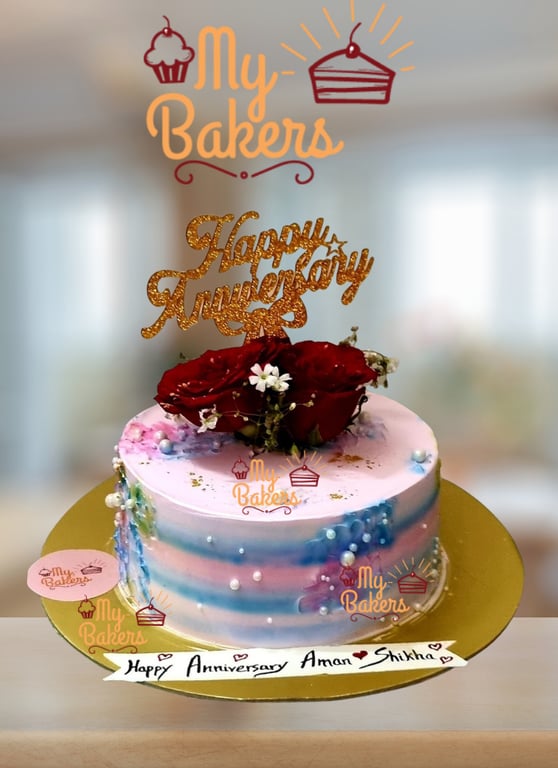 Happy Anniversary Flower Top Yummy Cake