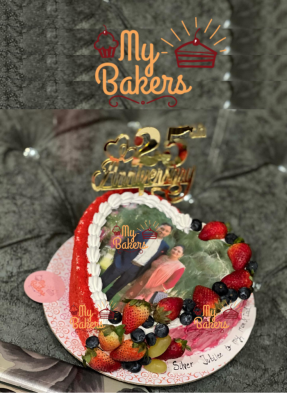 Heart Shape Red Velvet Strawberry Photo Theme Cake