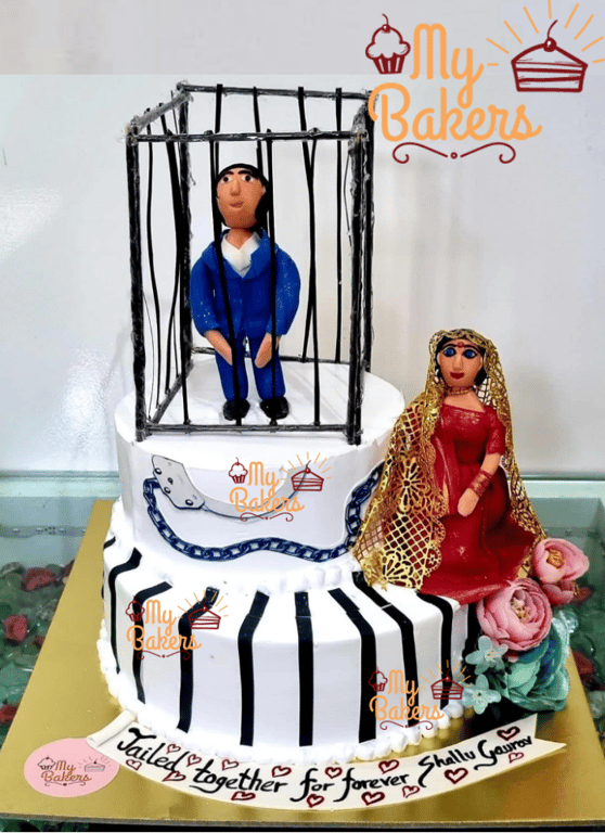 Jailed Together Forever Two Tier Wedding Cake