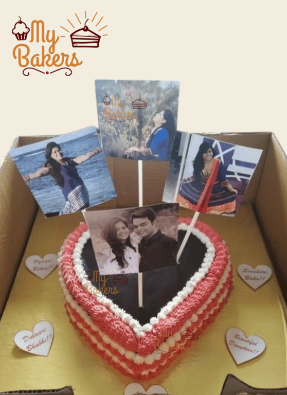 Delicious Anniversary Heart Multi Photo Cake