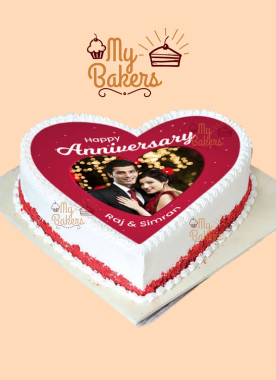 Heart Shape Anniversary Photo Theme Cake