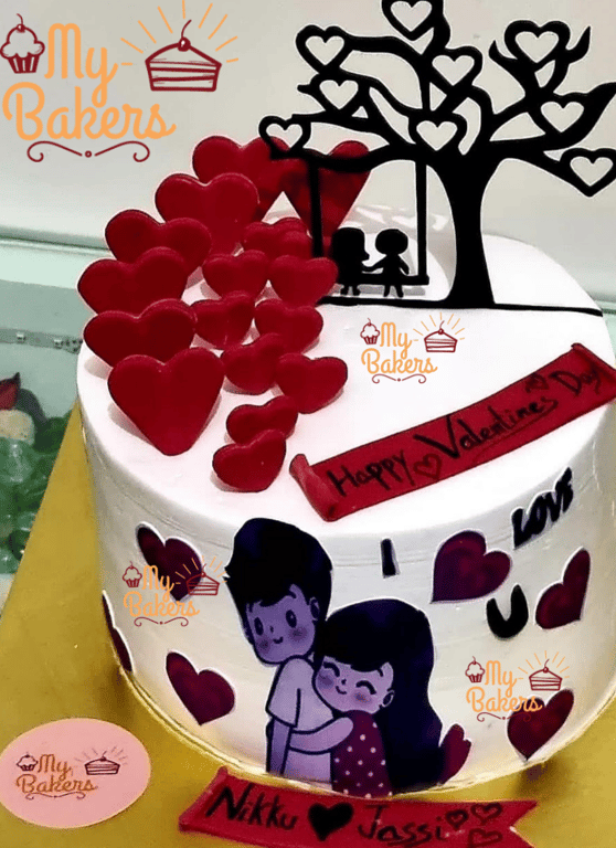 Valentine Special Fondant Hearts Cake