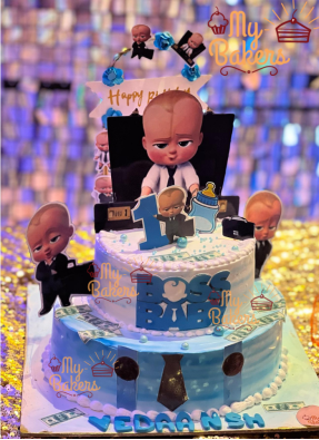 Baby Boss Theme Two Tier Birthday Cake
