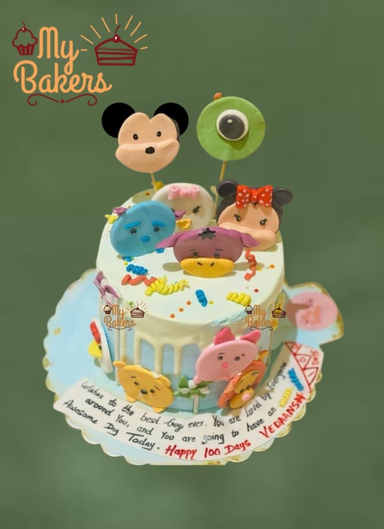 Multi Face Colored Cartoon Cake