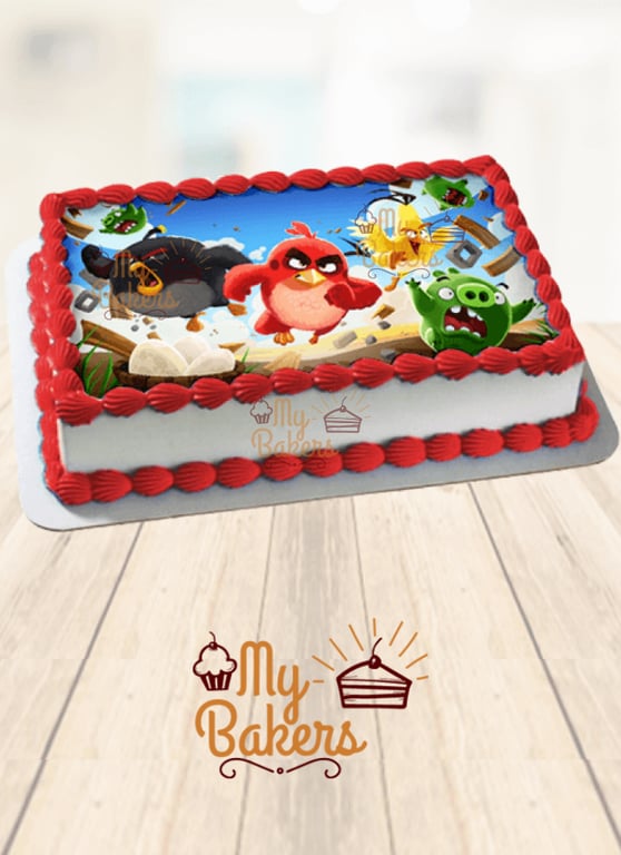 Angry Birds Theme Photo Cake