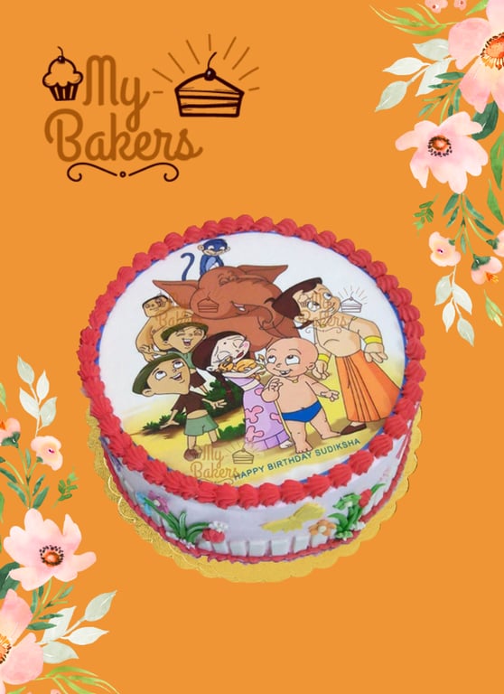 Chotta Bheem & Elephant Theme Photo Cake