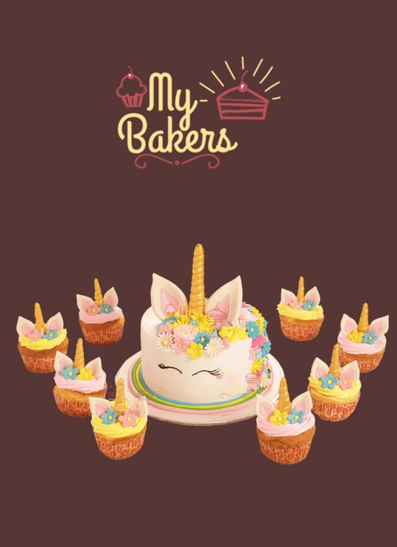 Unicorn Theme Cake With Eight Cupcakes