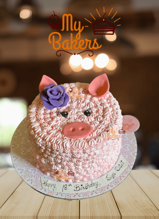 Cute Piglet Theme Cake With Edible Rose