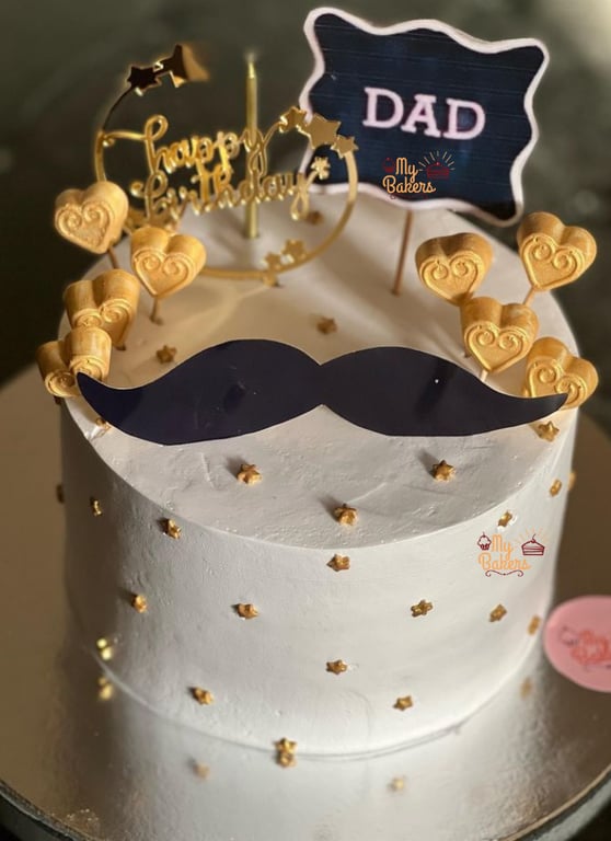 Moustache Theme Golden Hearts Cake