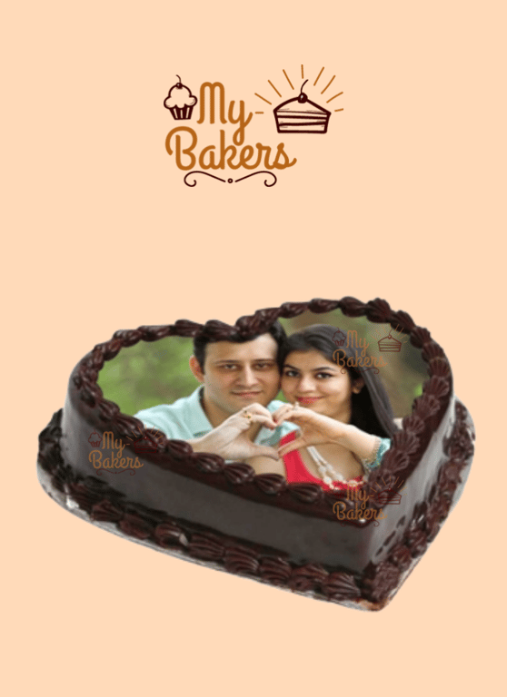 Chocolate Heart Couple Photo Cake