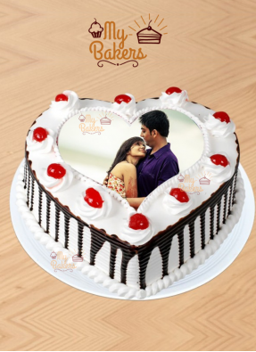 Couple Heart Shape Chocolate Photo Cake