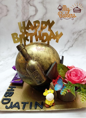 Golden Pinata Birthday Cake With 2 Chocolate and 1 Cup Cake