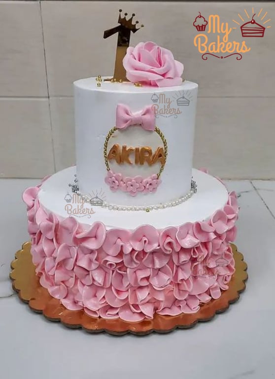 Shop for Fresh 1st Birthday Girl 2 Tier Pink Theme Cake online - Munger