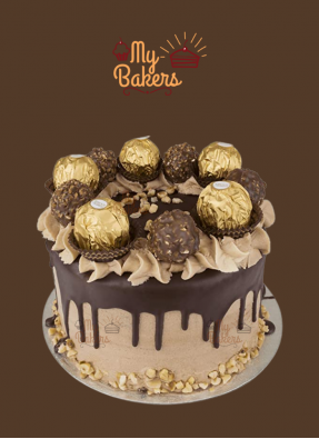 Chocolate Cake Chocochip Garnished With 5 Ferrero Rochers