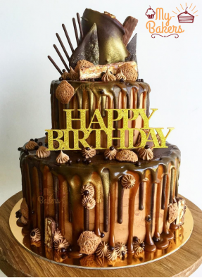 Chocolate Caramel Glittering 2 Tier Birthday Cake