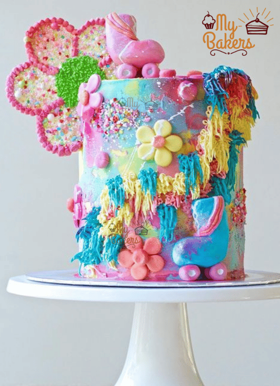 Colorful Edible Flower Theme Cake