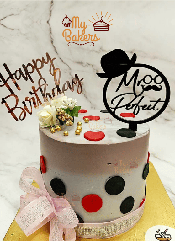 Fondant Red Black Dots Birthday Cake