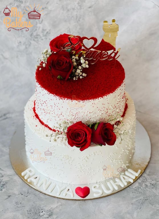 Red Velvet 2 Tier Engagement Cake