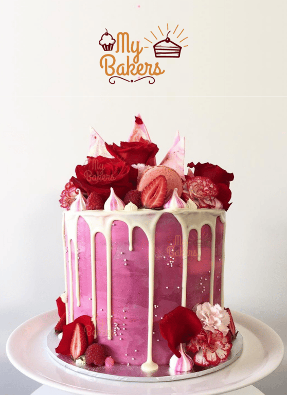 Strawberry Rose Dripping Theme Cake