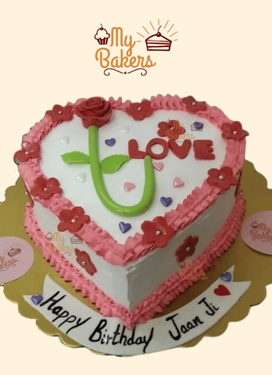 Rose Love Heart Birthday Cake