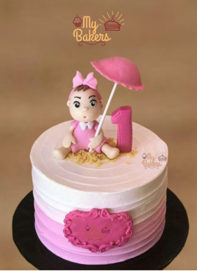 1st Birthday Girl Pink Fondant Cake