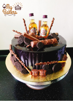Dark Chocolate And Cookie Cake With 2 Chivas Regal Bottles