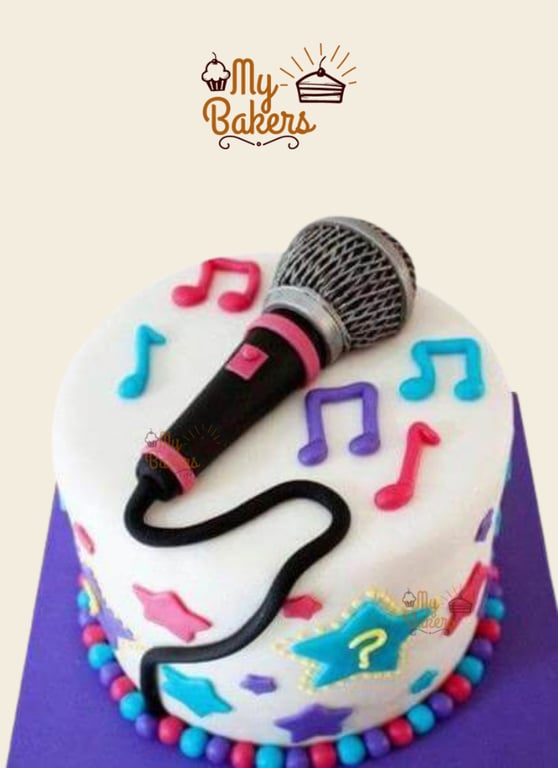 Music Lover Mic Theme Fondant Cake