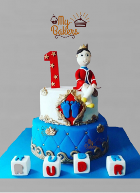 Two Tier 1st Birthday Prince Theme Cake