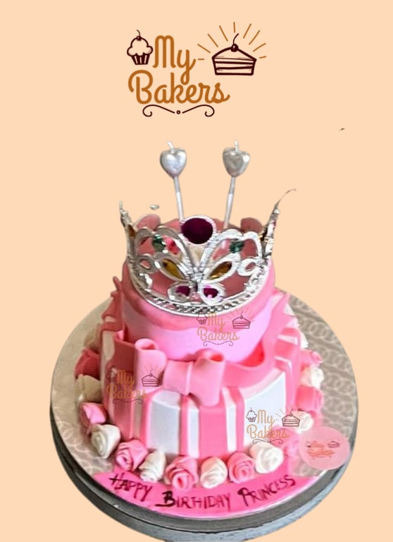 Two Tier Princess Theme Birthday Cake 