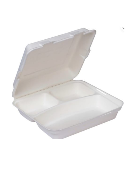 Biodegradable 3 CP Meal tray with lid 10.5 inch pack of 10