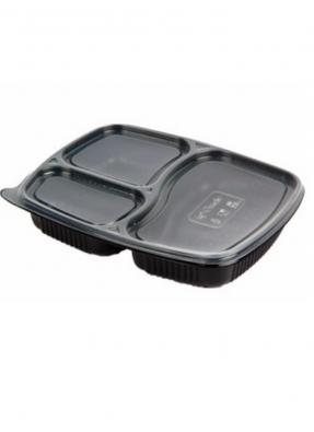 3 CP Meal Tray XL with lid Black pack of 10