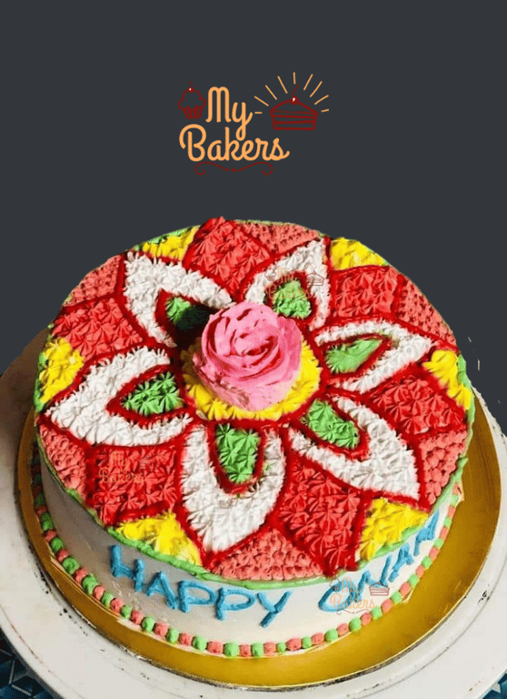 Edible Rose Rangoli Theme Onam Cake