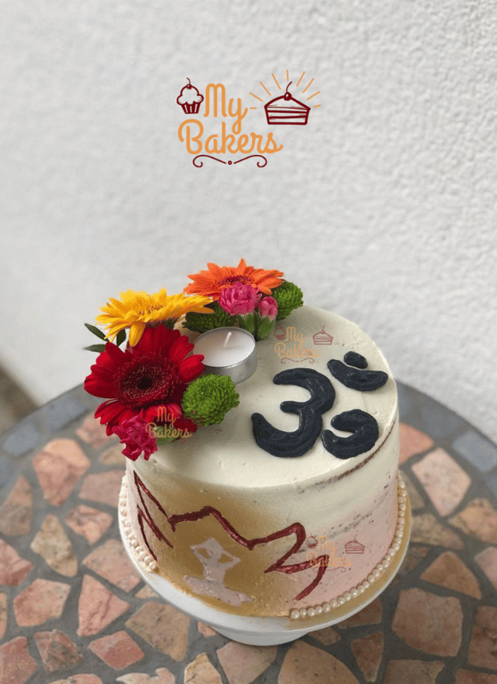 Fondant Om Yoga Theme Flower Cake