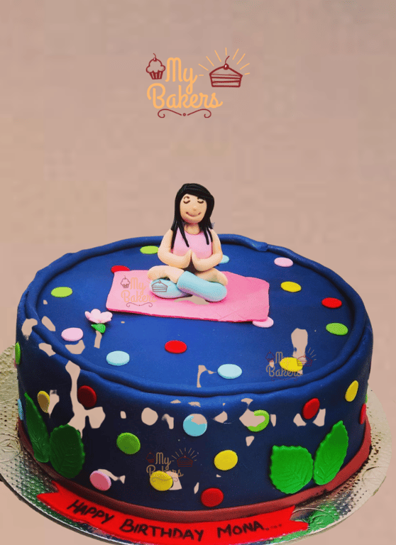 Fondant Yoga Girl Blue Theme Cake