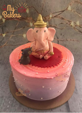 Ganesh Ji With Mushak Fondant Cake