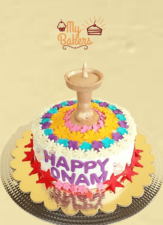Happy Onam Fondant Flower Cake