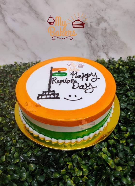 Happy Republic Day Hand Painted Flag Theme Cake