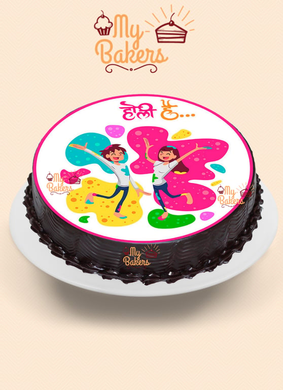 Holi Theme Chocolate Photo Cake