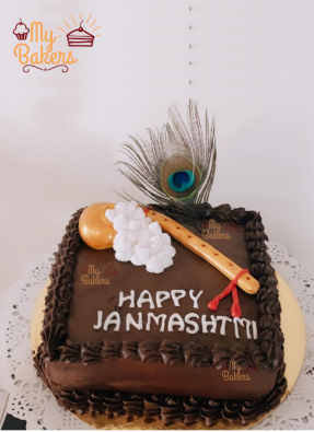 Janmashtmi Fondant Flute And Matki Chocolate Cake