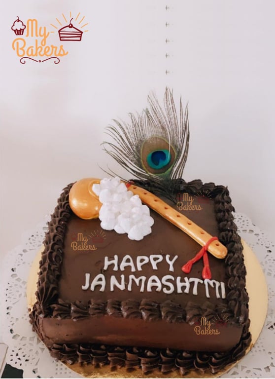 Janmashtmi Fondant Flute And Matki Chocolate Cake