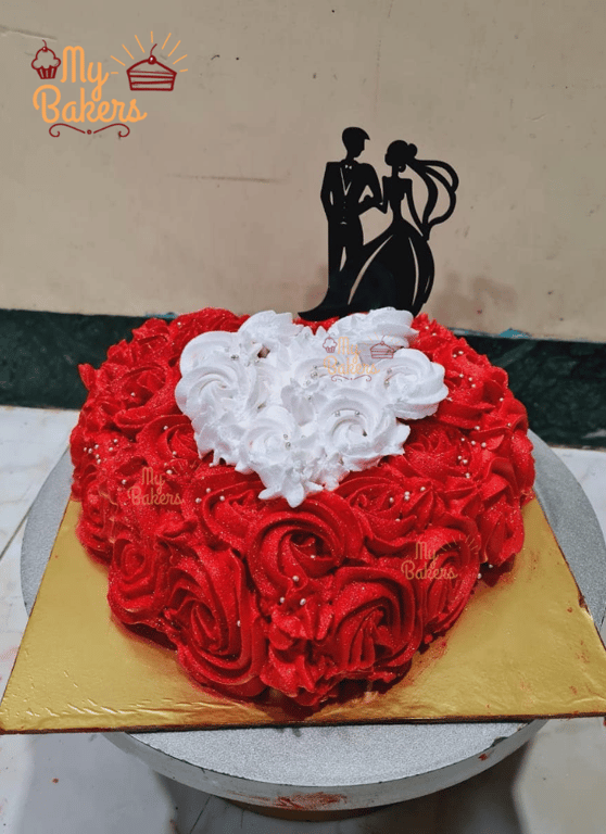 Red And White Rosette Valentines Theme Cake