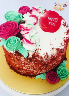 Red Velvet Rose Flower Teej Cake