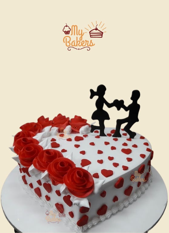 Romantic Couple Heart Shape Valentines Theme Cake