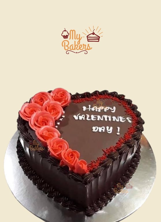 Rose Decorated Dark Chocolate Valentines Theme Cake