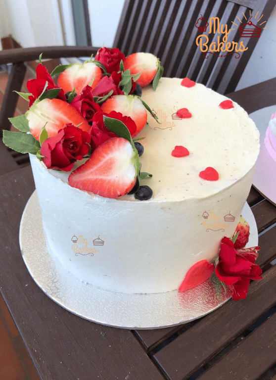 Strawberry Rose Valentines Day Theme Cake