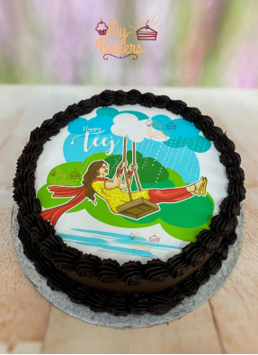 Teej Special Chocolate Photo Theme Cake