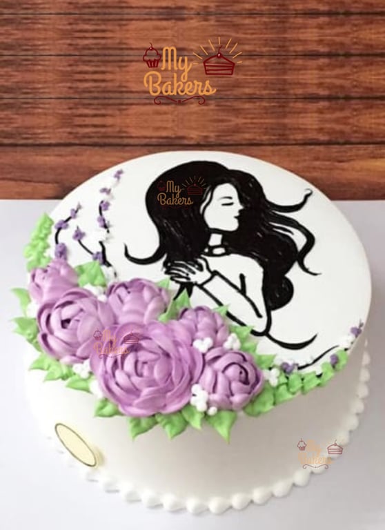 Women Painting Edible Flower Theme Cake