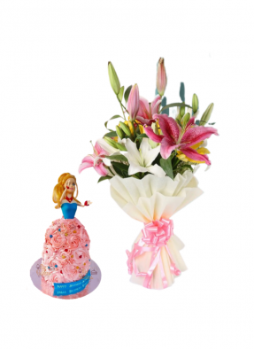 Asiatic Lily Bouquet with Barbie Doll Cake
